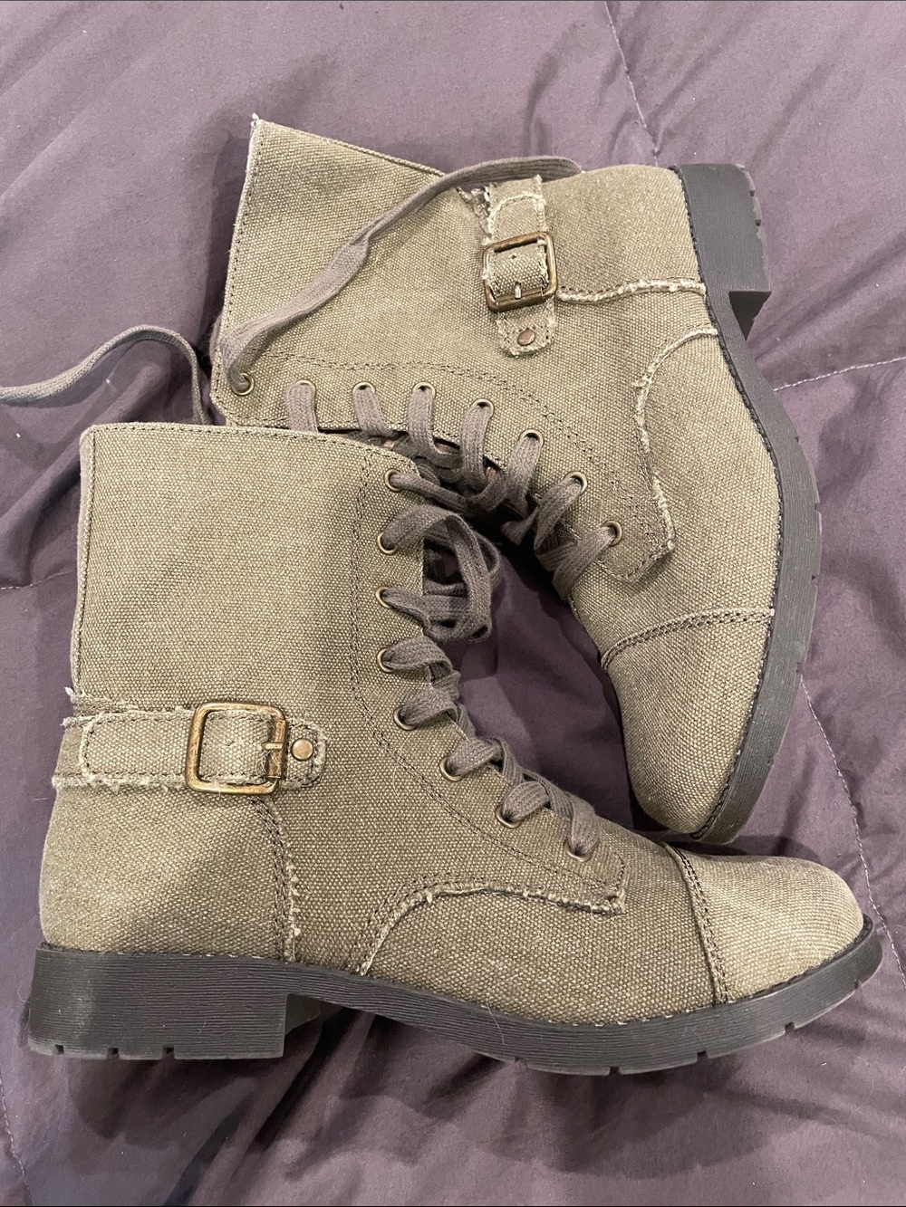 Arizona Jean Company Olive Canvas Lace-Up Combat Boots with Buckle